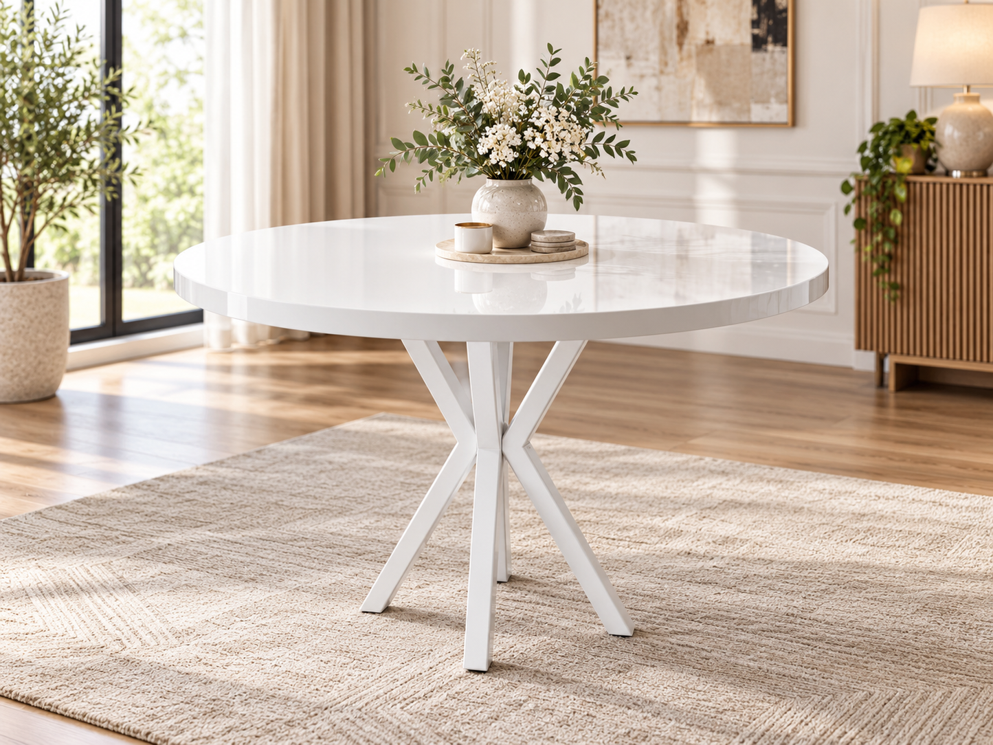Agnes Round Dining Table Set with 4 Arfe Chairs