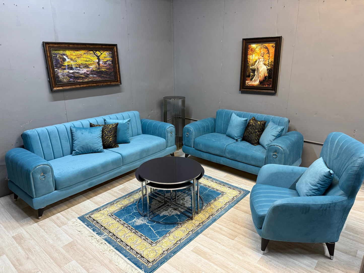 Elegant Toledo Blue Sofa Set - 3 Seater + 2 Seater + 1 Seater with Storage for £1400 | Free UK Delivery