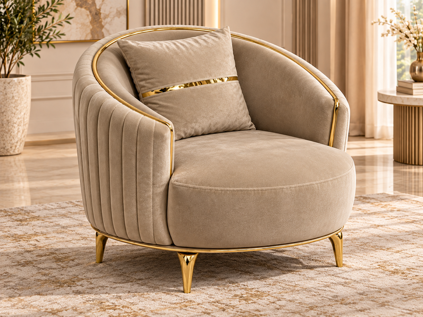 Armoni Luxury Velvet 3+2+1 Sofa Set | Cream & Beige