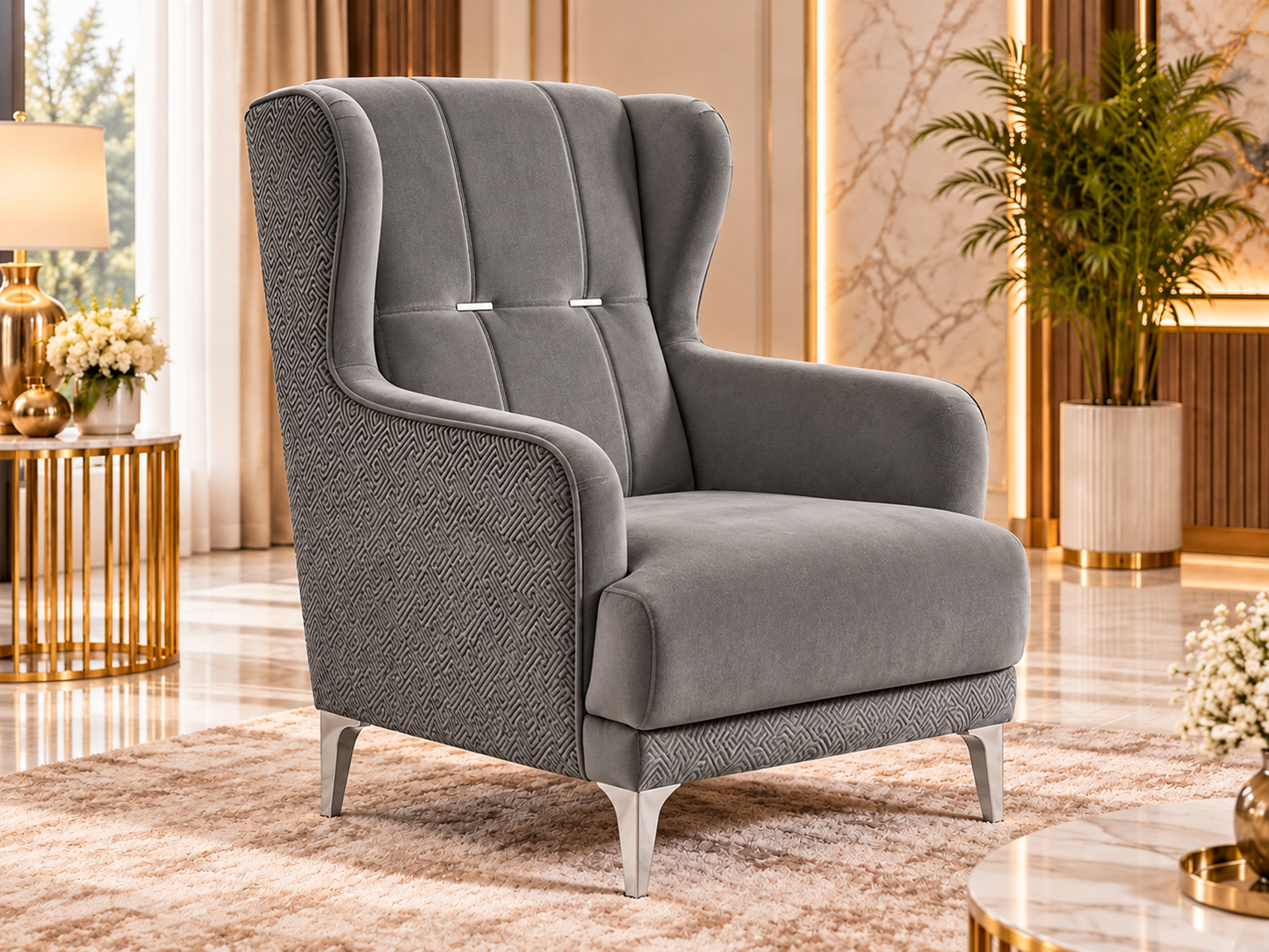 Clara Luxury Velvet 3+2+1 Sofa Set | Cream, Grey & Navy