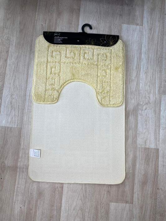 Yellow Bathroom Mats - Greek Key Bathmat & Pedestal 2pc Set