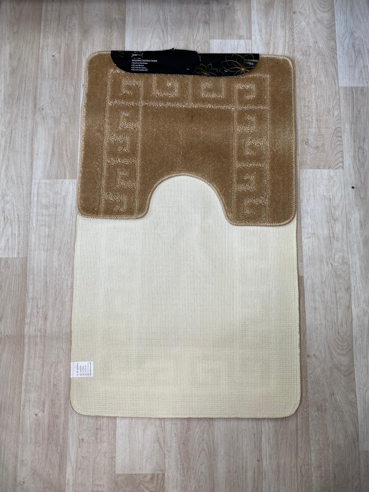 Light Brown Bathroom Mats - Greek Key Bathmat & Pedestal 2pc Set