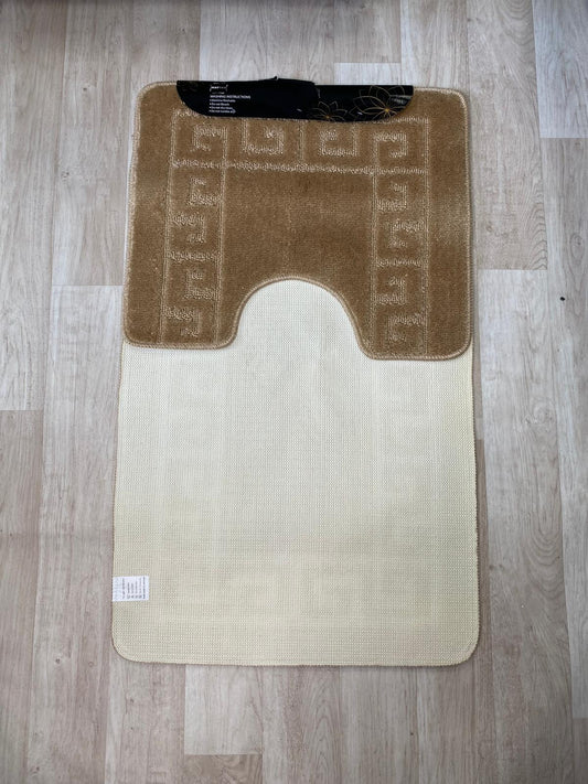 Light Brown Bathroom Mats - Greek Key Bathmat & Pedestal 2pc Set