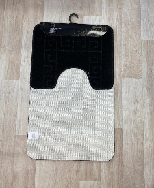 Black Bathroom Mats - Greek Key Bathmat & Pedestal 2pc Set