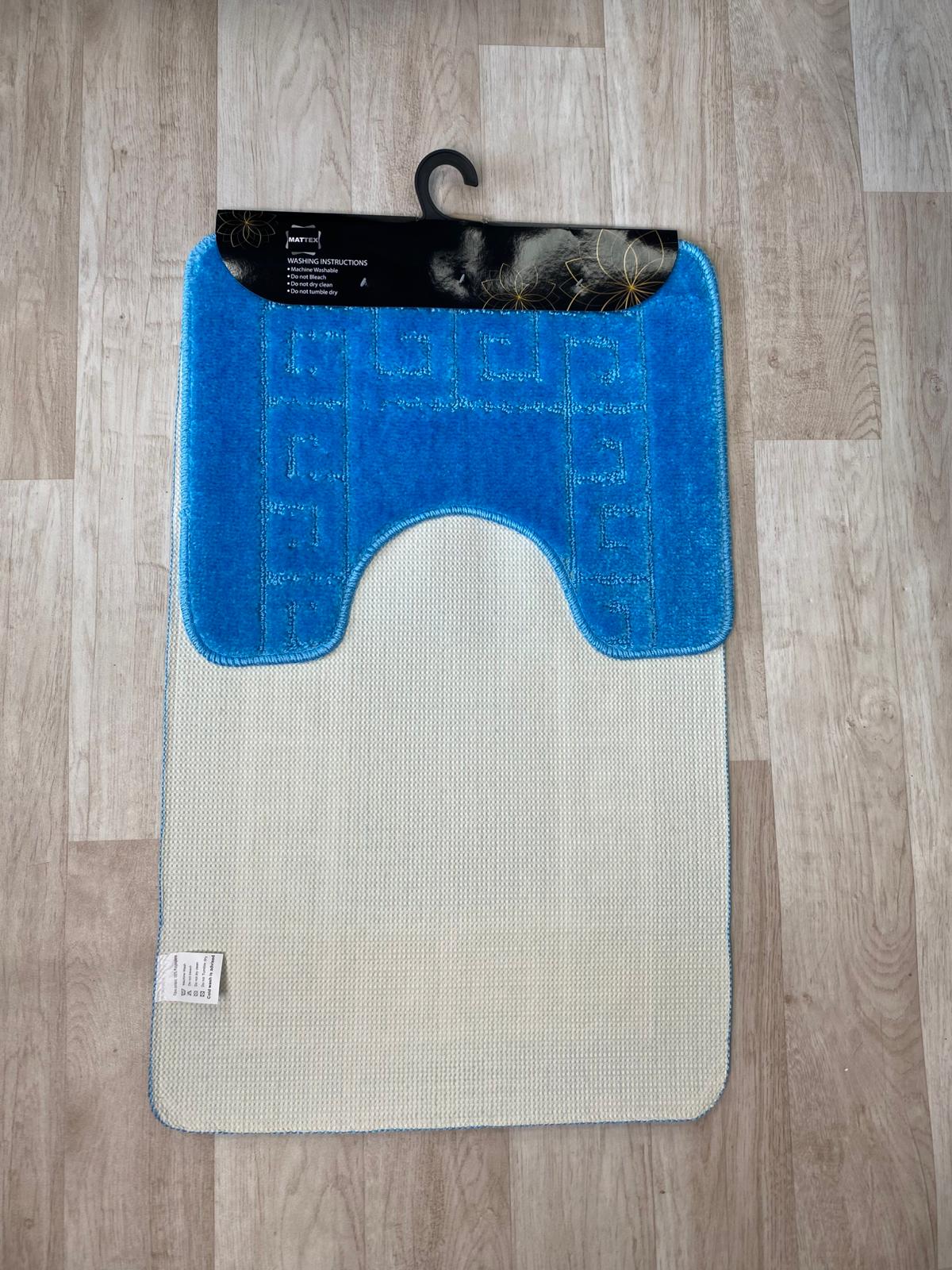 Blue Bathroom Mats - Greek Key Bathmat & Pedestal 2pc Set