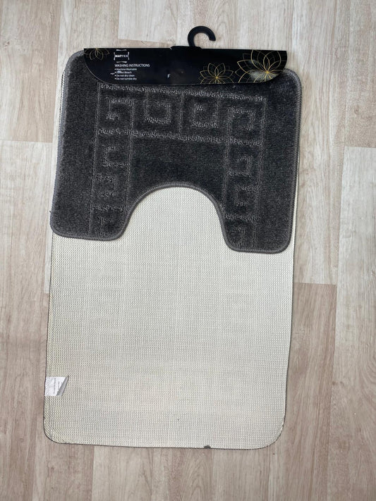 Dark Grey Bathroom Mats - Greek Key Bathmat & Pedestal 2pc Set