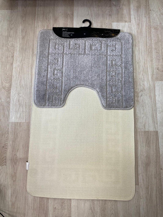Grey Bathroom Mats - Greek Key Bathmat & Pedestal 2pc Set