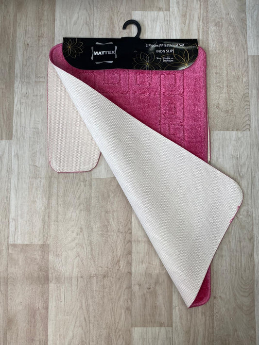 Pink Bathroom Mats - Greek Key Bathmat & Pedestal 2pc Set
