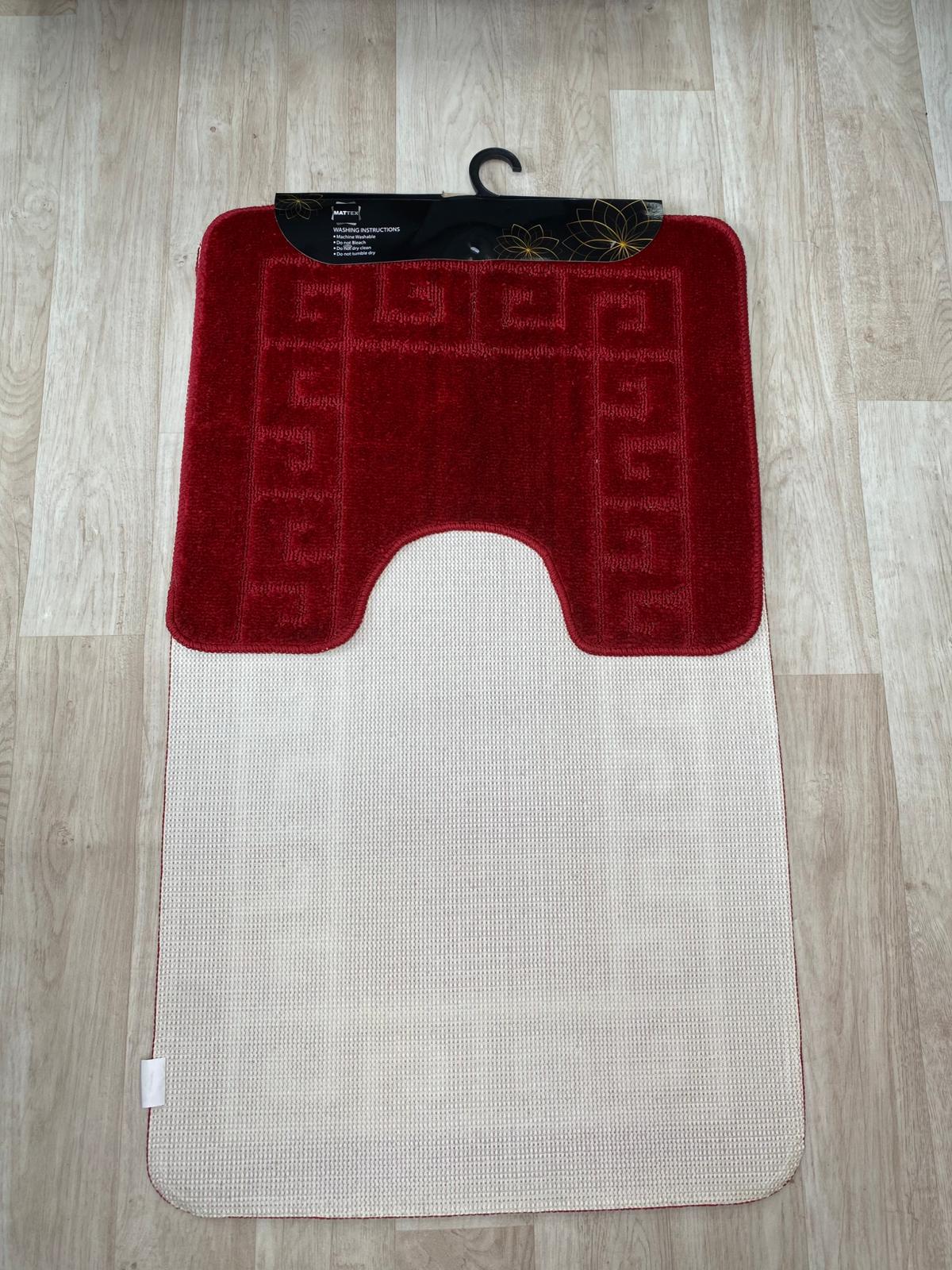 Red Bathroom Mats - Greek Key Bathmat & Pedestal 2pc Set