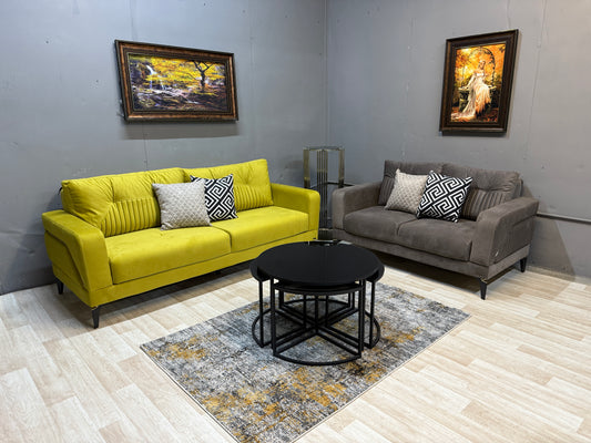 Stylish Angel Mustard & Dark Beige Sofa Set - 3 Seater + 2 Seater for £1200 | Free UK Delivery