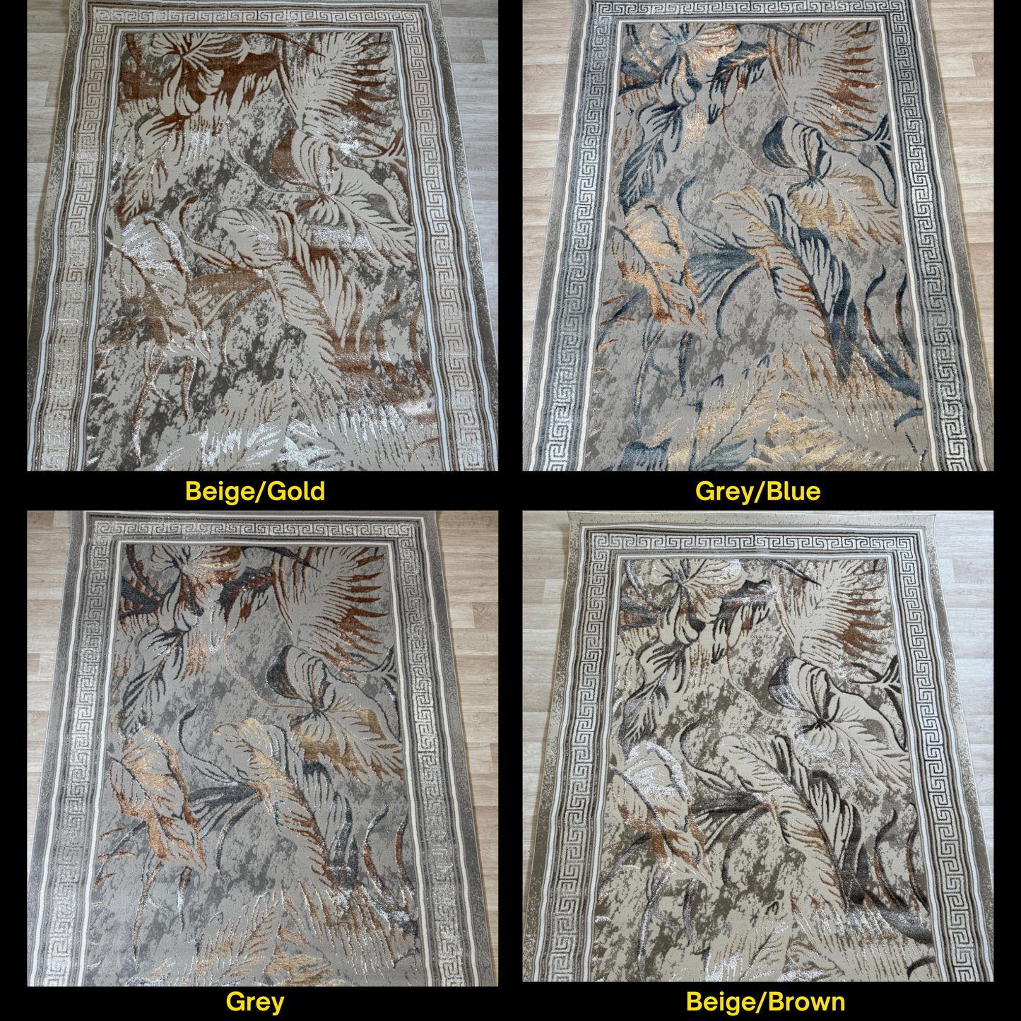 Emoji Modern Style Leaf Shimmer Rug - Living Room Area Rug | 4 Colours & 3 Sizes