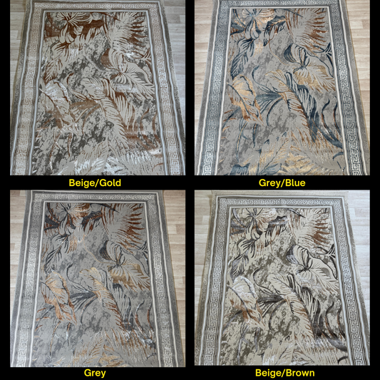 Emoji Modern Style Leaf Shimmer Rug - Living Room Area Rug | 4 Colours & 3 Sizes