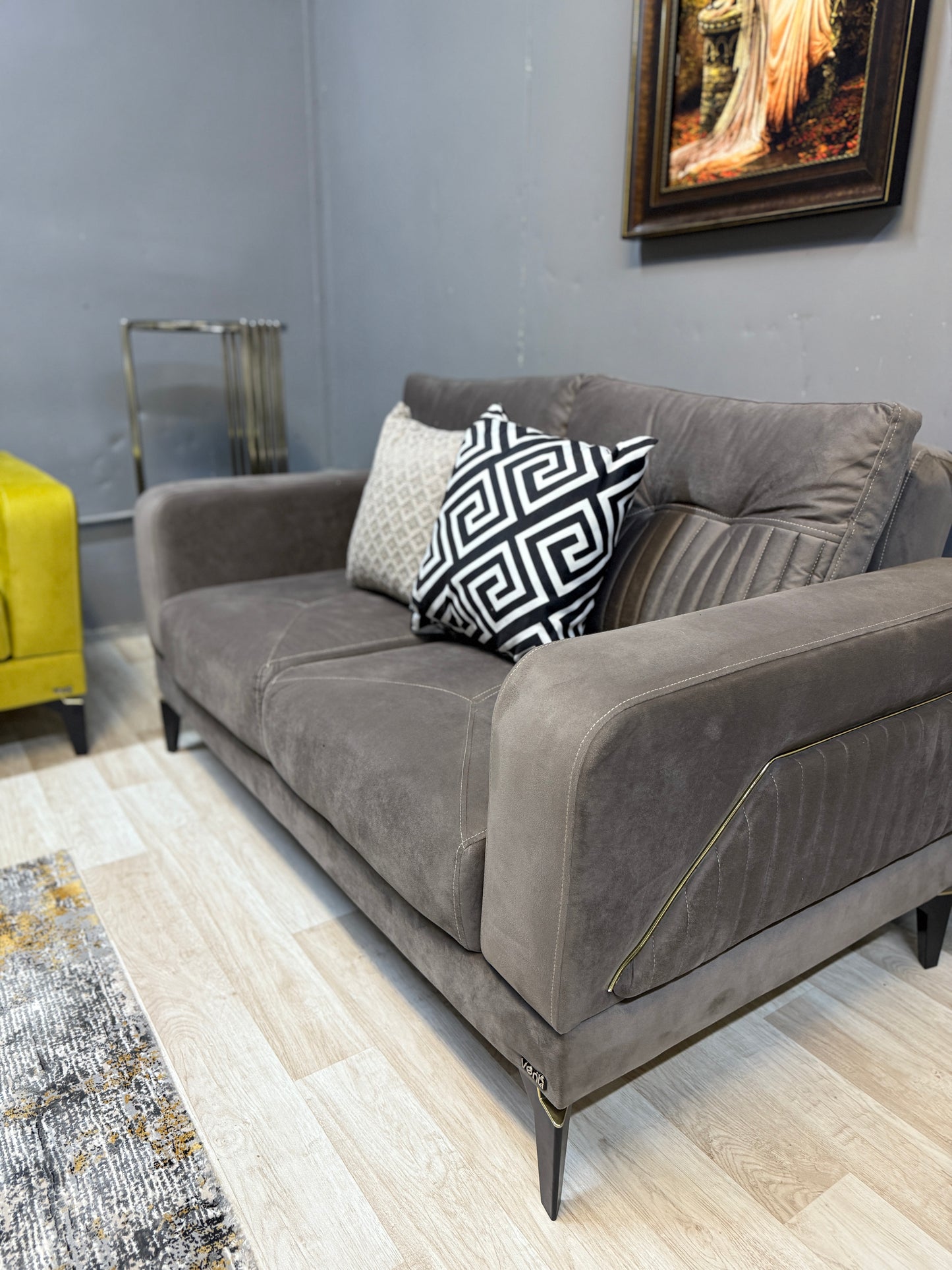Stylish Angel Mustard & Dark Beige Sofa Set - 3 Seater + 2 Seater for £1200 | Free UK Delivery