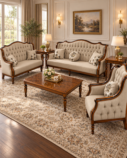 Asil Luxury 6 Piece Sofa & Table Set – Arabic Style Seating with 3 Tables