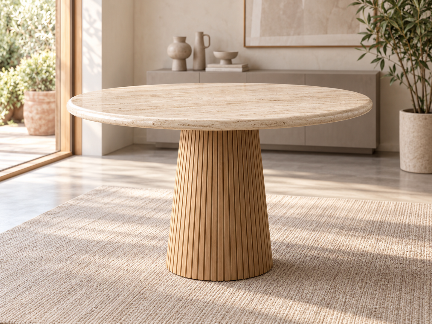 PRE-ORDER Aterni Round Dining Table & 4 Ferran Chairs