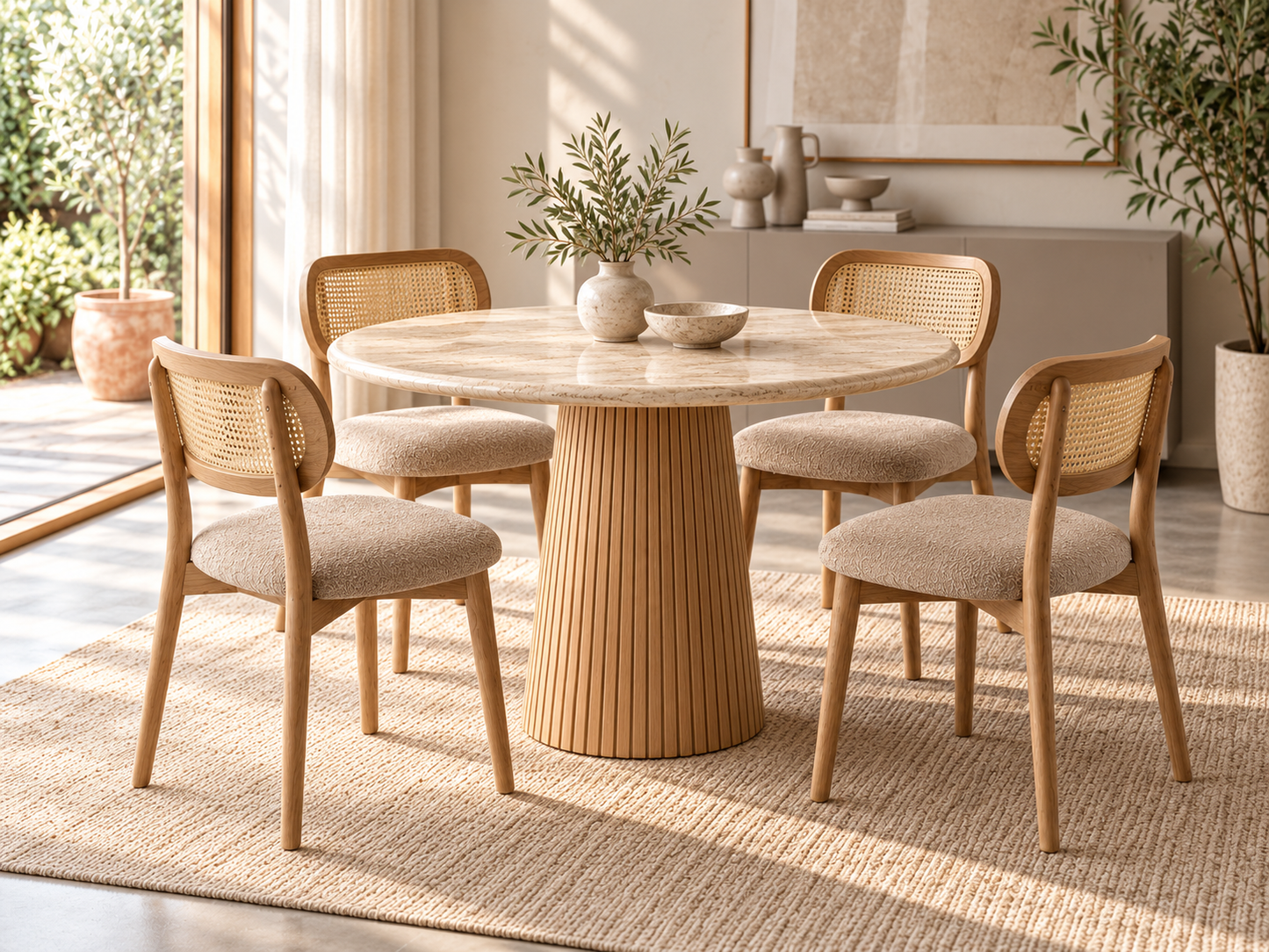 PRE-ORDER Aterni Round Dining Table & 4 Ferran Chairs