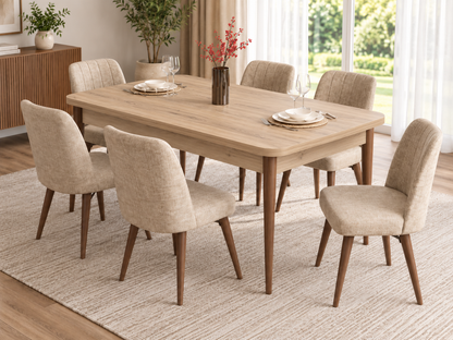 Mira Extendable Dining Table Set with 6 Vera Chairs