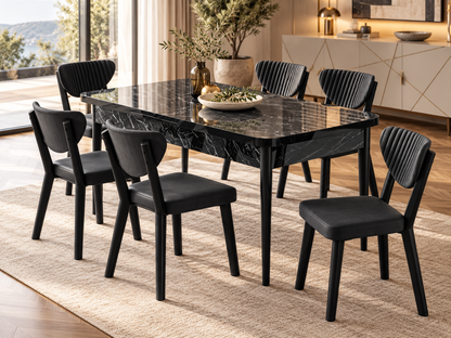 Exve Extendable Dining Table Set with 6 Arfe Chairs