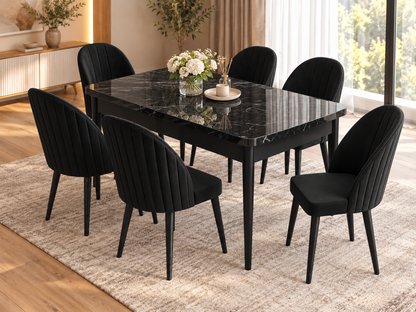 Roz Extendable Dining Table Set with 6 Ritim Chairs
