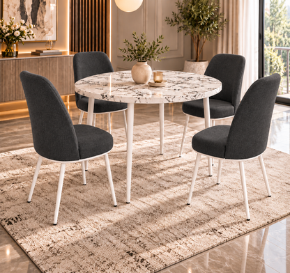 Tor Modern Round Dining Table Set with 4 Dexa Chairs