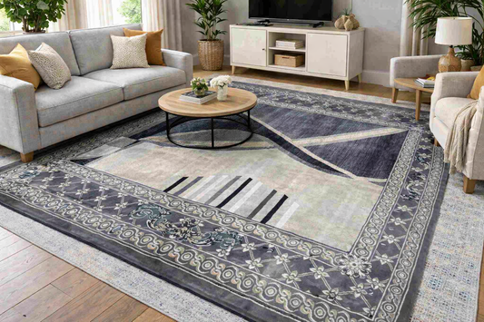 Modern Abstract High Pile Area Rug 11–12mm | Soft Living Room & Bedroom Rug with Jute Backing – Bullring Rugs Ltd