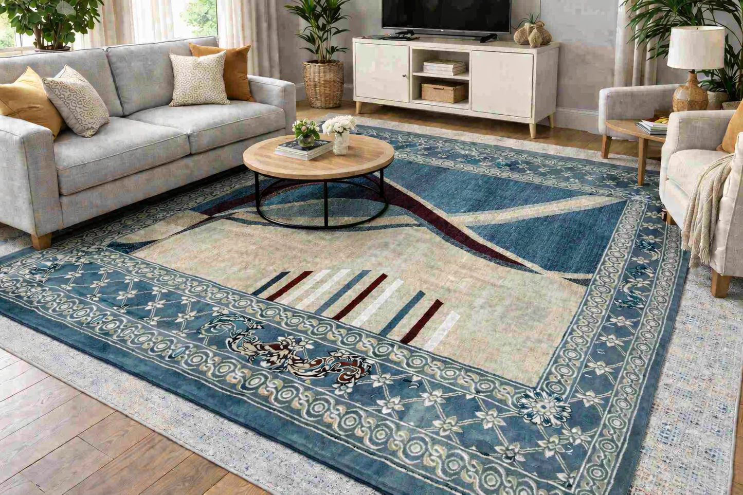 Modern Abstract High Pile Area Rug 11–12mm | Soft Living Room & Bedroom Rug with Jute Backing – Bullring Rugs Ltd