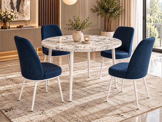 Tor Modern Round Dining Table Set with 4 Dexa Chairs