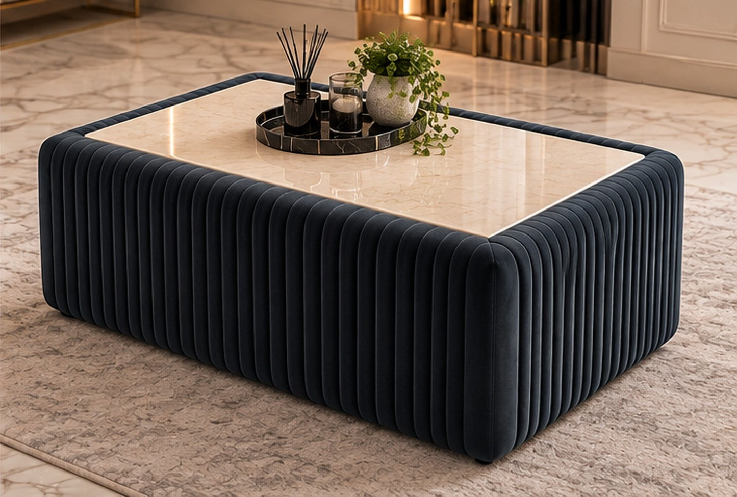 Fashion Luxury Velvet Sofa Set | Cream & Charcoal Grey