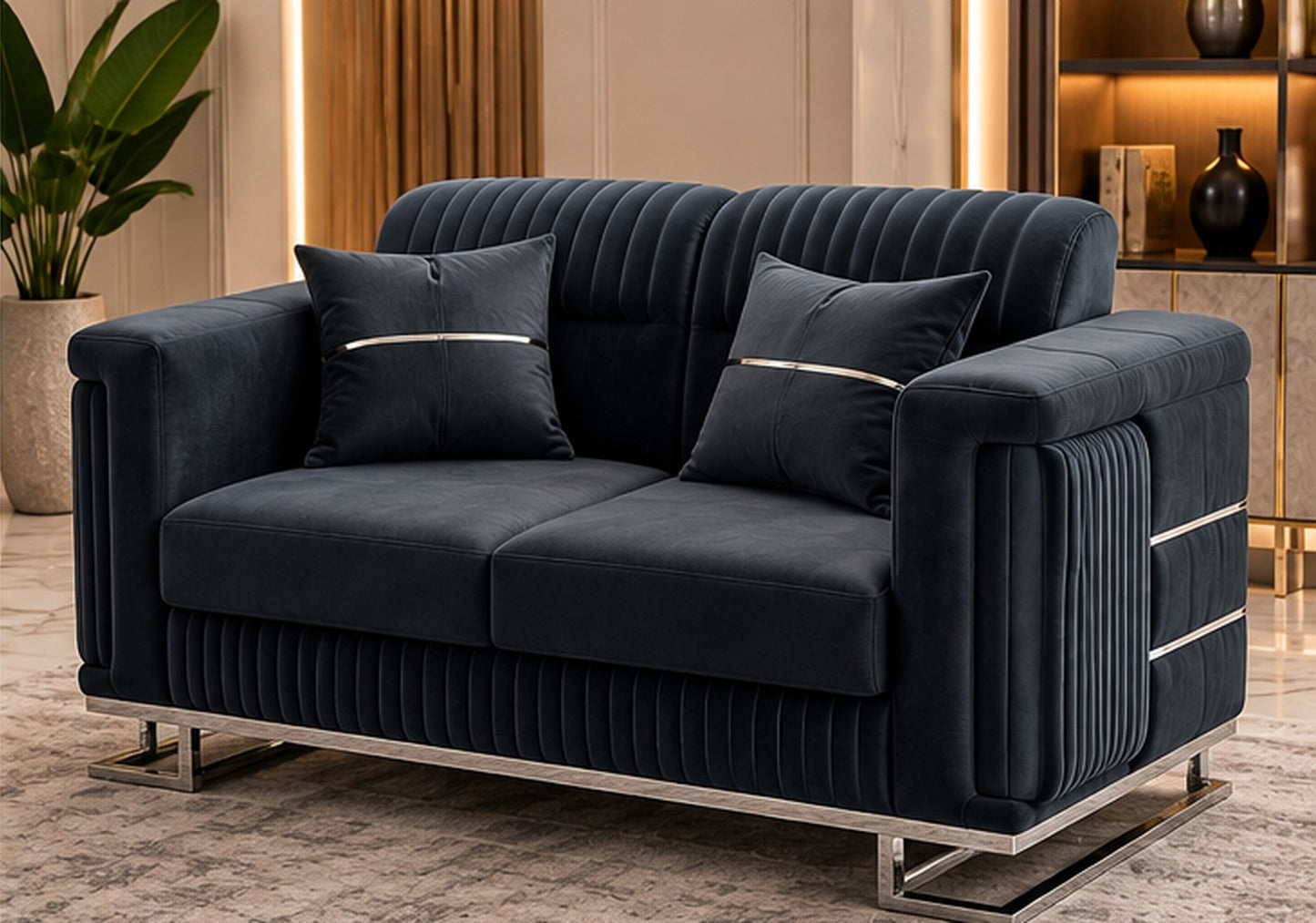 Fashion Luxury Velvet Sofa Set | Cream & Charcoal Grey