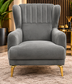 Luxury Grey Velvet Wingback Armchair – Elegant High Back Accent Chair with Gold Legs