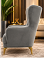 Luxury Grey Velvet Wingback Armchair – Elegant High Back Accent Chair with Gold Legs