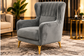 Luxury Grey Velvet Wingback Armchair – Elegant High Back Accent Chair with Gold Legs