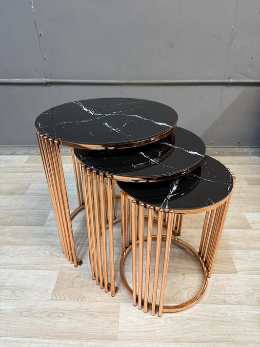 3 piece Gold & Black Nest Table Set