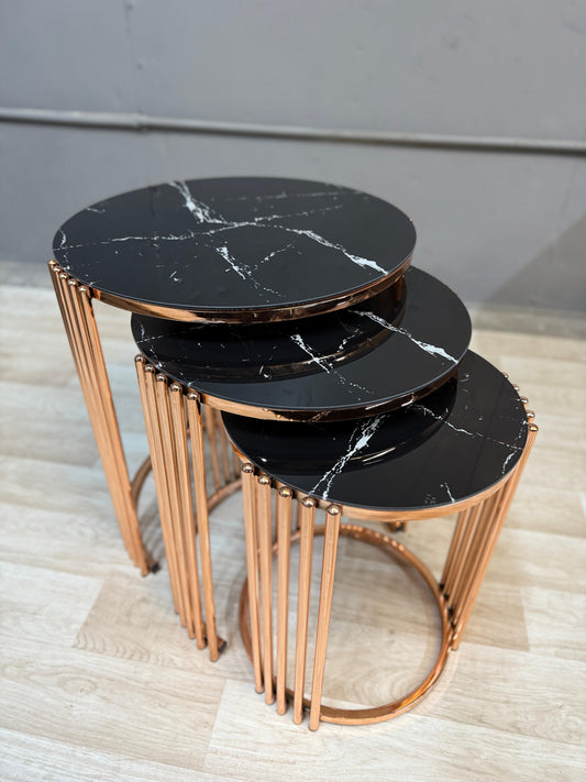 3 piece Gold & Black Nest Table Set