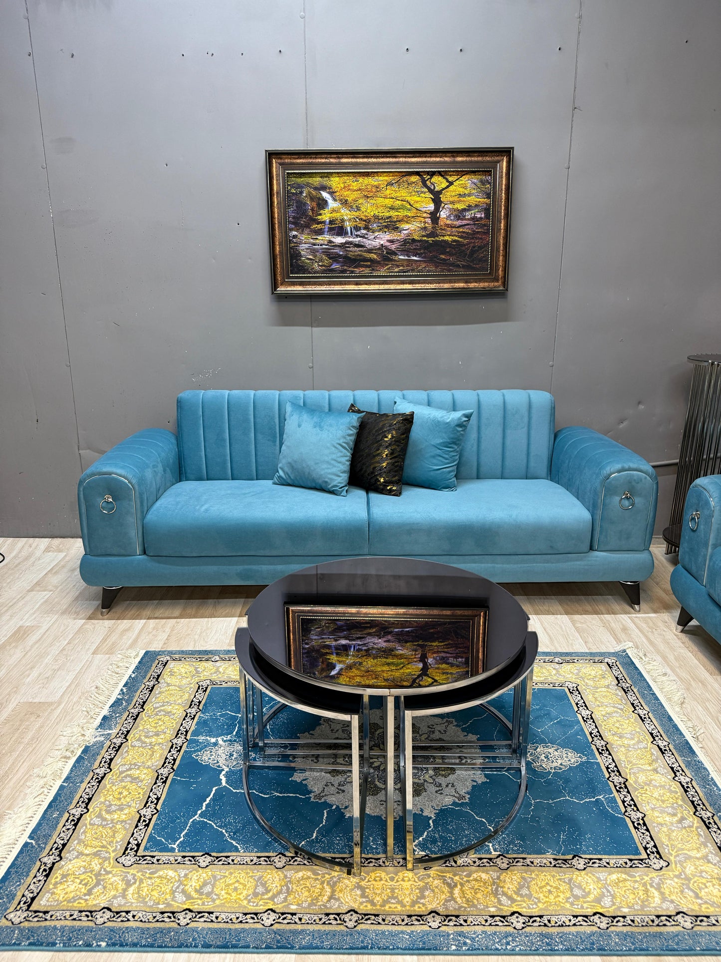 Elegant Toledo Blue Sofa Set - 3 Seater + 2 Seater + 1 Seater with Storage for £1400 | Free UK Delivery