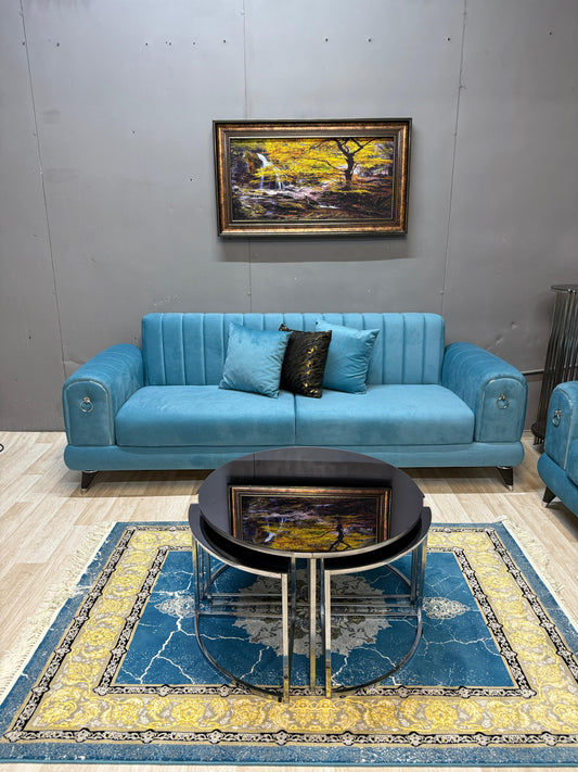 Elegant Toledo Blue Sofa Set - 3 Seater + 2 Seater + 1 Seater with Storage for £1400 | Free UK Delivery