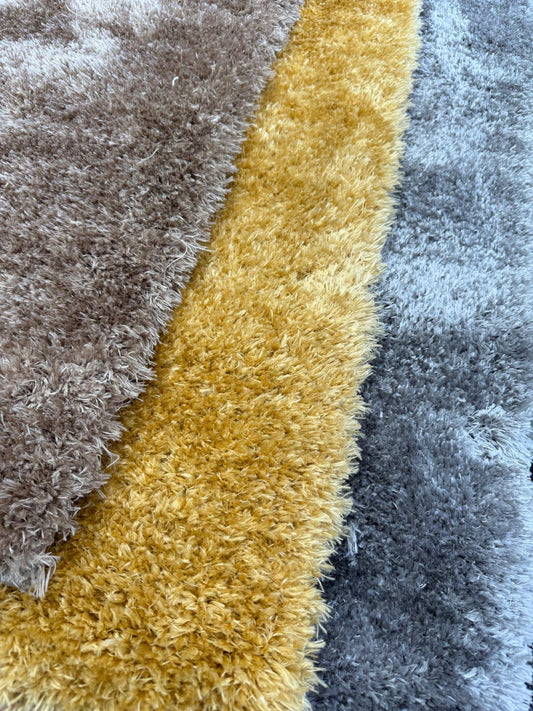 Fluffy 80x150 cm Rug - Soft and Stylish in Mustard, Grey, and Beige