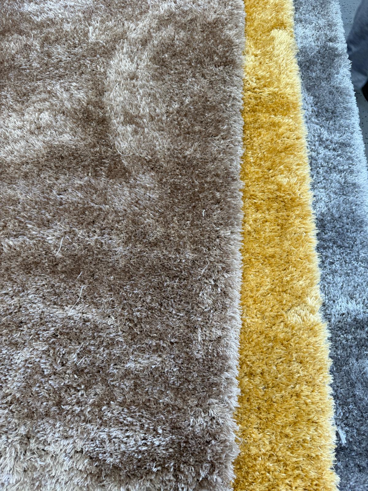 Fluffy 80x150 cm Rug - Soft and Stylish in Mustard, Grey, and Beige