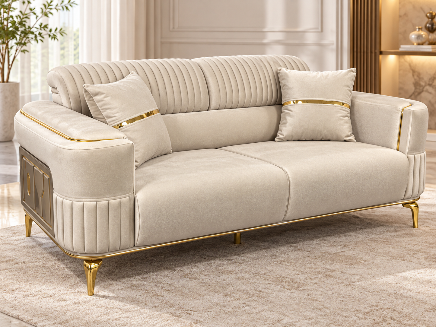 Armoni Luxury Velvet 3+2+1 Sofa Set | Cream & Beige