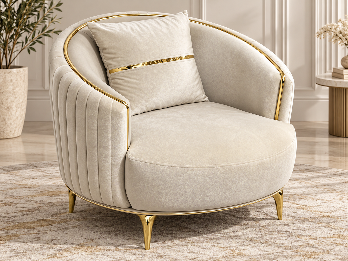 Armoni Luxury Velvet 3+2+1 Sofa Set | Cream & Beige
