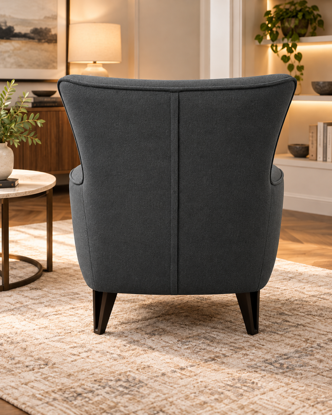 Luxury Charcoal Grey Fabric Armchair – Modern High Back Accent Chair