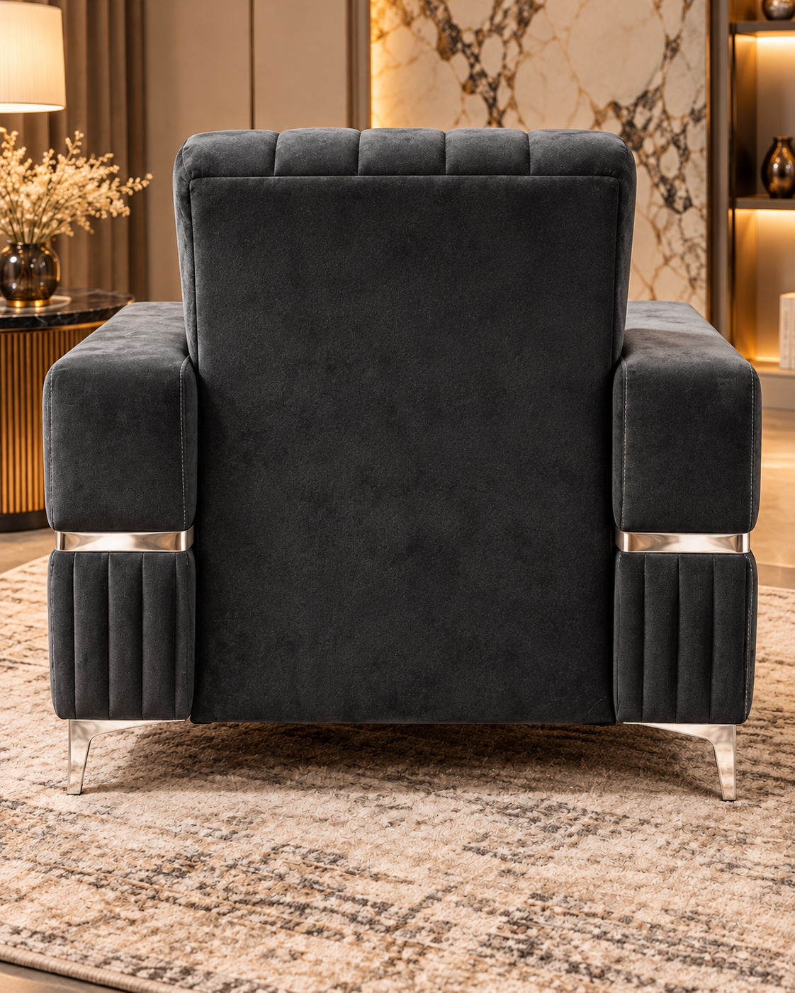 Luxury Velvet Storage Armchair – Modern Accent Chair with Chrome Trim