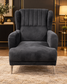 Luxury Charcoal Velvet Wingback Armchair – Modern Accent Chair with Silver Legs