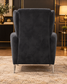 Luxury Charcoal Velvet Wingback Armchair – Modern Accent Chair with Silver Legs