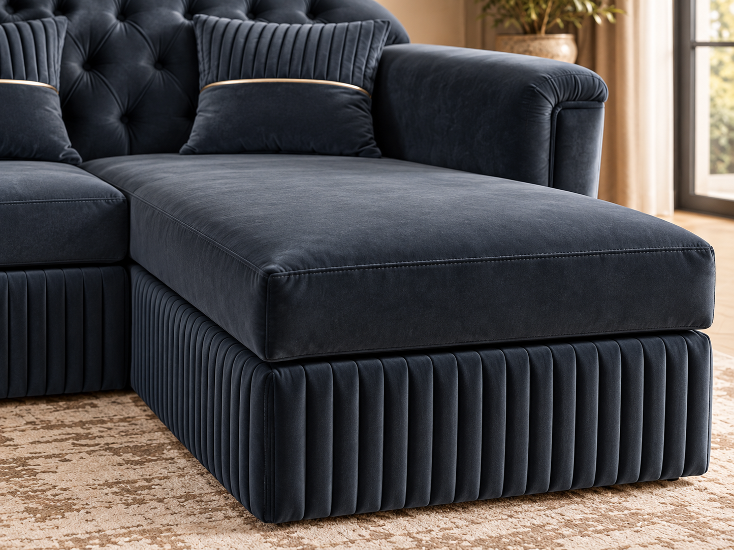 Aura Luxury Velvet Corner Sofa Bed – 300 × 160cm | Navy