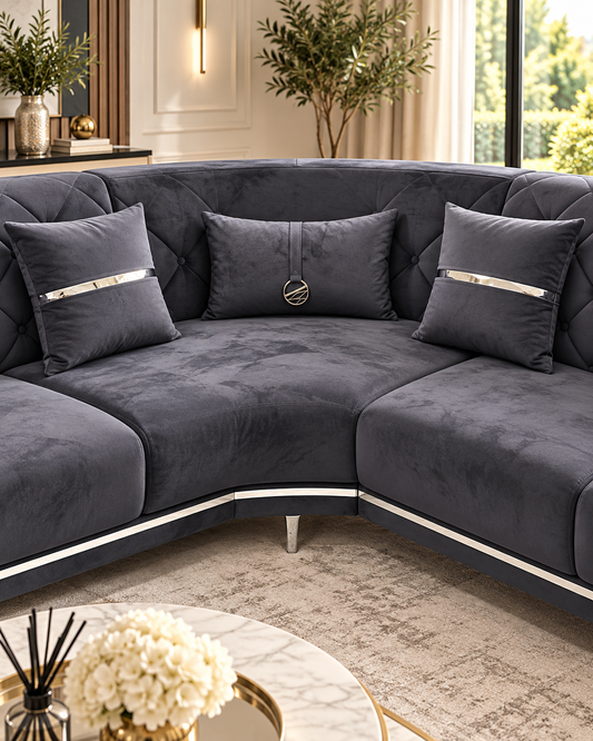 Bolivia Luxury Velvet Corner Sofa – Dark Grey | 315 × 315cm