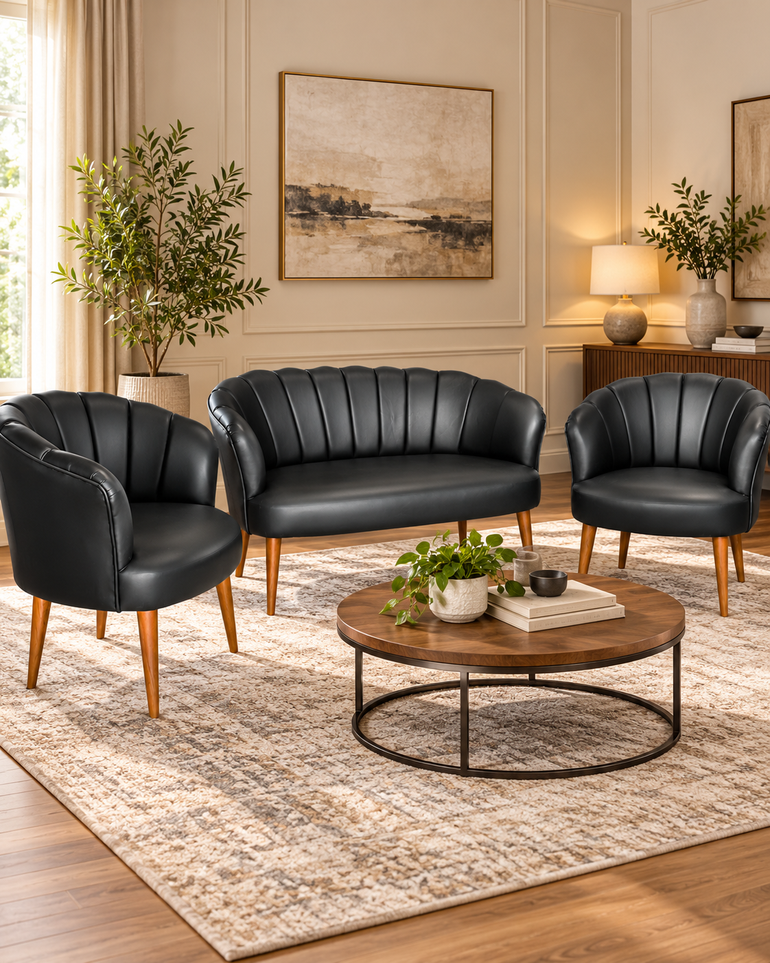 Papatya Sofa Set – 2 Seater & 2 Armchairs | Black & Brown