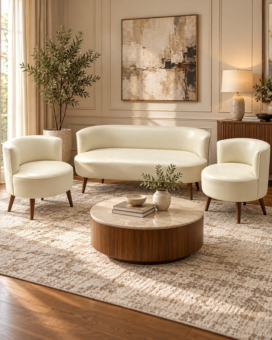 Sydney Sofa Set – 2 Seater & 2 Armchairs | Cream Leather Look
