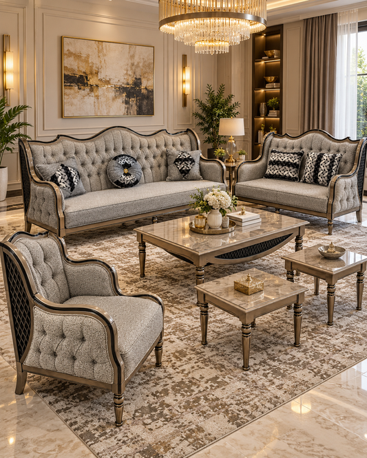 Deniz Luxury 6 Piece Sofa & Table Set – Arabic Style Seating with 3 Tables