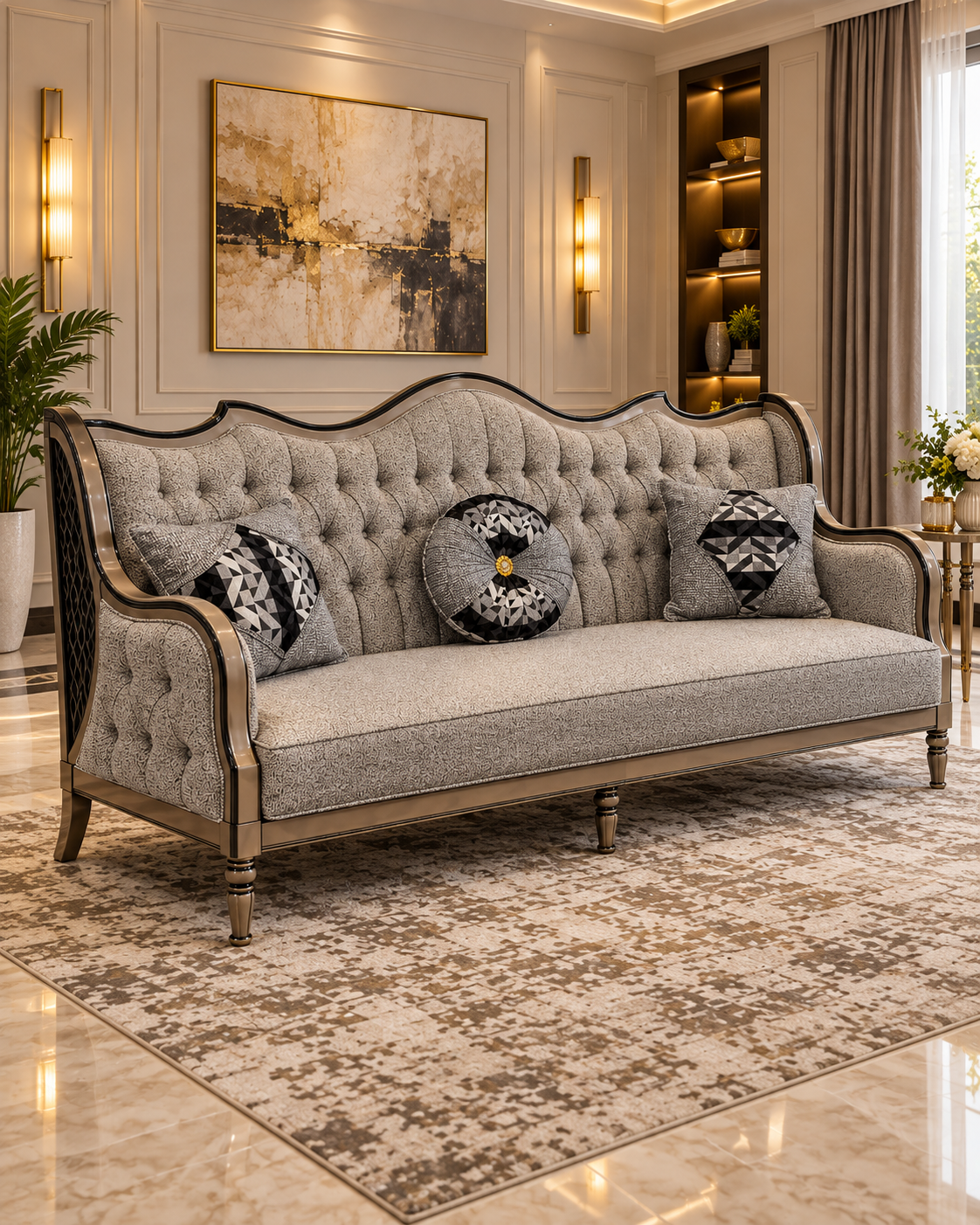 Deniz Luxury 6 Piece Sofa & Table Set – Arabic Style Seating with 3 Tables
